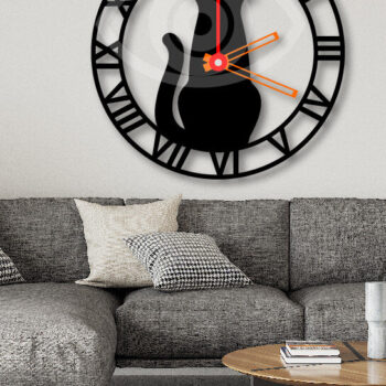Intra απο ξύλο plywood 3mm-4mm πάχος Cat on Wall Clock Art Decor Design Δίασταση 40x40 cm INTRAFABR-68966787 - Image 2