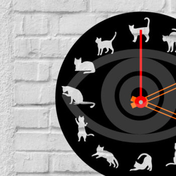 Intra απο ξύλο plywood 3mm-4mm πάχος Cat on Wall Clock Art Decor Design Δίασταση 40x40 cm INTRAFABR-69274624 - Image 1