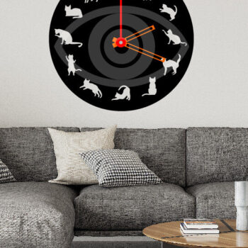 Intra απο ξύλο plywood 3mm-4mm πάχος Cat on Wall Clock Art Decor Design Δίασταση 40x40 cm INTRAFABR-69274624 - Image 2