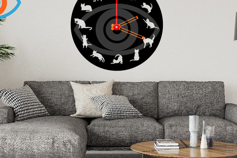Intra απο ξύλο plywood 3mm-4mm πάχος Cat on Wall Clock Art Decor Design Δίασταση 40x40 cm INTRAFABR-69274624 - Image 2