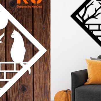 Intra απο ξύλο plywood 3mm-4mm πάχος Σκηνή γάτα στον τοίχο Δίασταση 20x20 cm INTRAFABR-17605061 - Image 1