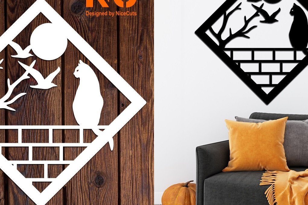 Intra απο ξύλο plywood 3mm-4mm πάχος Σκηνή γάτα στον τοίχο Δίασταση 20x20 cm INTRAFABR-17605061