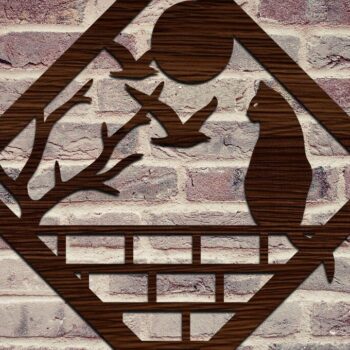 Intra απο ξύλο plywood 3mm-4mm πάχος Σκηνή γάτα στον τοίχο Δίασταση 20x20 cm INTRAFABR-17605061 - Image 2