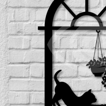 Intra απο ξύλο plywood 3mm-4mm πάχος Σχέδιο τέχνης τοίχου γάτα σε παράθυρο Δίασταση 40x40 cm INTRAFABR-68965673 - Image 1