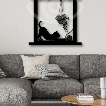 Intra απο ξύλο plywood 3mm-4mm πάχος Σχέδιο τέχνης τοίχου γάτα σε παράθυρο Δίασταση 40x40 cm INTRAFABR-68965673 - Image 2