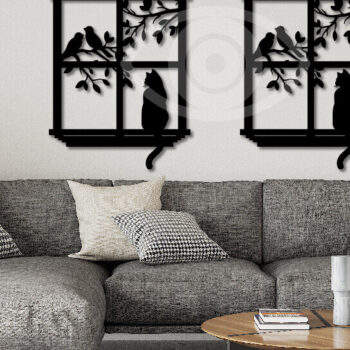 Intra απο ξύλο plywood 3mm-4mm πάχος Σχέδιο διακόσμησης τοίχου γάτα σε παράθυρο Δίασταση 40x40 cm INTRAFABR-78763172 - Image 2