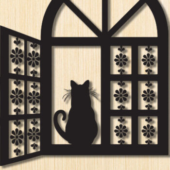 Intra απο ξύλο plywood 3mm-4mm πάχος Σχέδιο διακόσμησης τοίχου γάτα σε παράθυρο Δίασταση 15x18 cm INTRAFABR-91230110 - Image 1