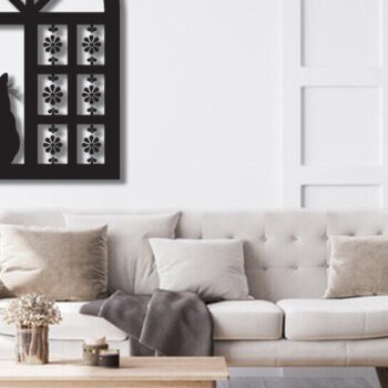 Intra απο ξύλο plywood 3mm-4mm πάχος Σχέδιο διακόσμησης τοίχου γάτα σε παράθυρο Δίασταση 15x18 cm INTRAFABR-91230110 - Image 2