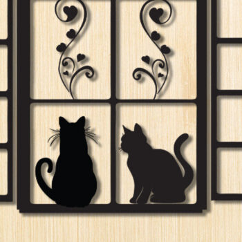 Intra απο ξύλο plywood 3mm-4mm πάχος Σχέδιο διακόσμησης τοίχου γάτα σε παράθυρο Δίασταση 15x18 cm INTRAFABR-91230916 - Image 1