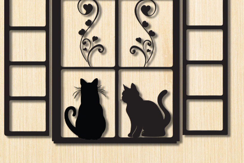 Intra απο ξύλο plywood 3mm-4mm πάχος Σχέδιο διακόσμησης τοίχου γάτα σε παράθυρο Δίασταση 15x18 cm INTRAFABR-91230916