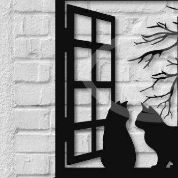 Intra απο ξύλο plywood 3mm-4mm πάχος Σχέδιο διακόσμησης τοίχου γάτα σε παράθυρο Δίασταση 40x40 cm INTRAFABR-68965502 - Image 1