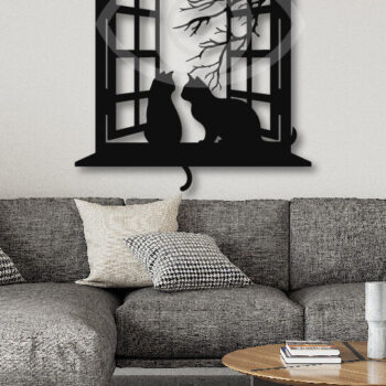 Intra απο ξύλο plywood 3mm-4mm πάχος Σχέδιο διακόσμησης τοίχου γάτα σε παράθυρο Δίασταση 40x40 cm INTRAFABR-68965502 - Image 2