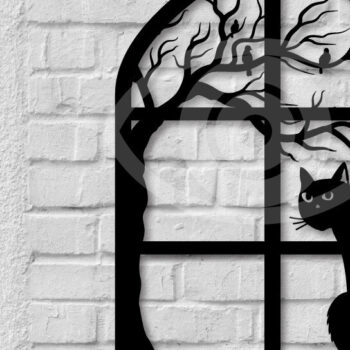 Intra απο ξύλο plywood 3mm-4mm πάχος Διακόσμηση τοίχου γάτα σε παράθυρο Δίασταση 40x40 cm INTRAFABR-67422210 - Image 1