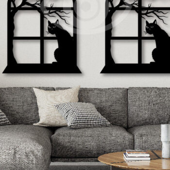 Intra απο ξύλο plywood 3mm-4mm πάχος Διακόσμηση τοίχου γάτα σε παράθυρο Δίασταση 40x40 cm INTRAFABR-67422210 - Image 2