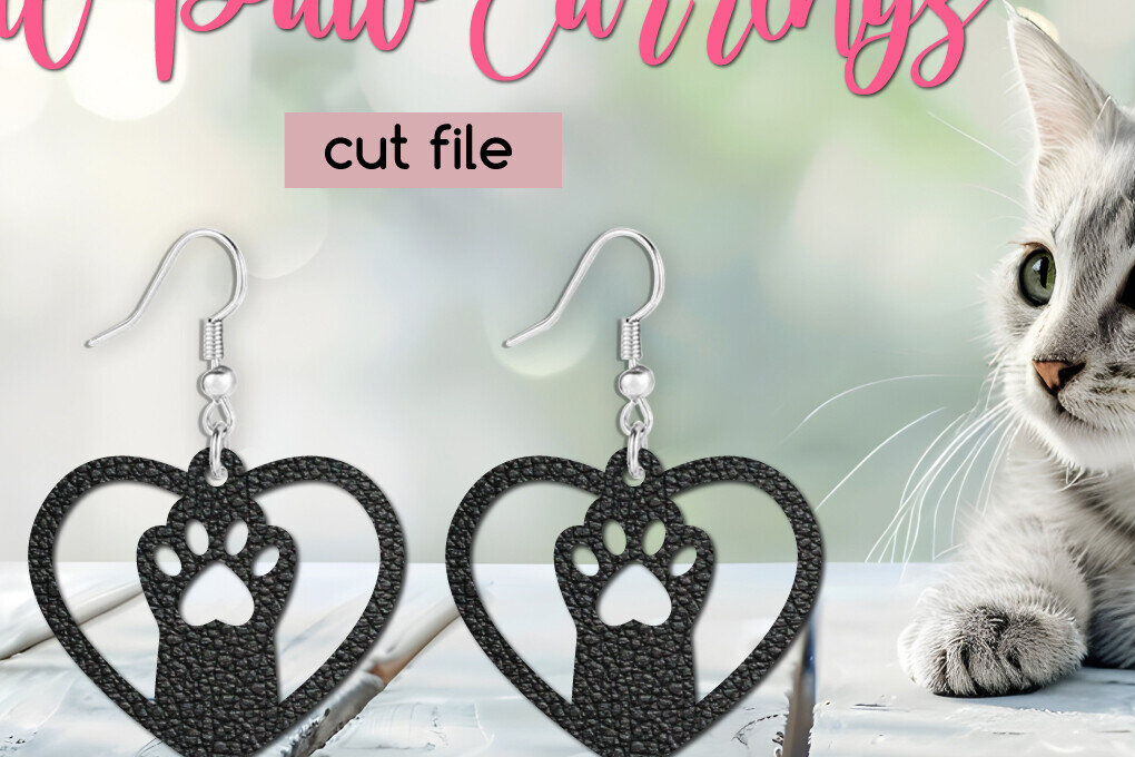 Intra απο ξύλο plywood 3mm-4mm πάχος Πρότυπο πόδι γάτας με σκουλαρίκια καρδιά Δίασταση 3x3 cm INTRAFABR-121312535