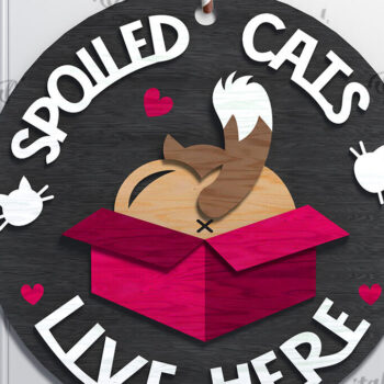 Intra απο ξύλο plywood 3mm-4mm πάχος Σχέδιο κοπής με λέιζερ στρογγυλή πινακίδα γάτα Δίασταση 30x20 cm INTRAFABR-111283733 - Image 1