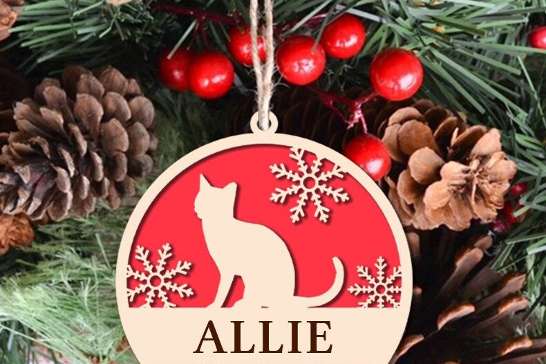 Intra απο ξύλο plywood 3mm-4mm πάχος Στολίδι σιλουέτας γάτας κομμένο με λέιζερ Δίασταση 8x8 cm INTRAFABR-40657910