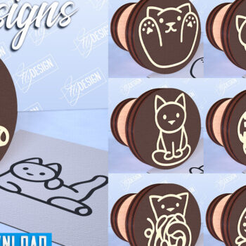 Intra απο ξύλο plywood 3mm-4mm πάχος Δέσμη Stamps Cat | Αστείες γάτες Δίασταση 30x20 cm INTRAFABR-98555378 - Image 1