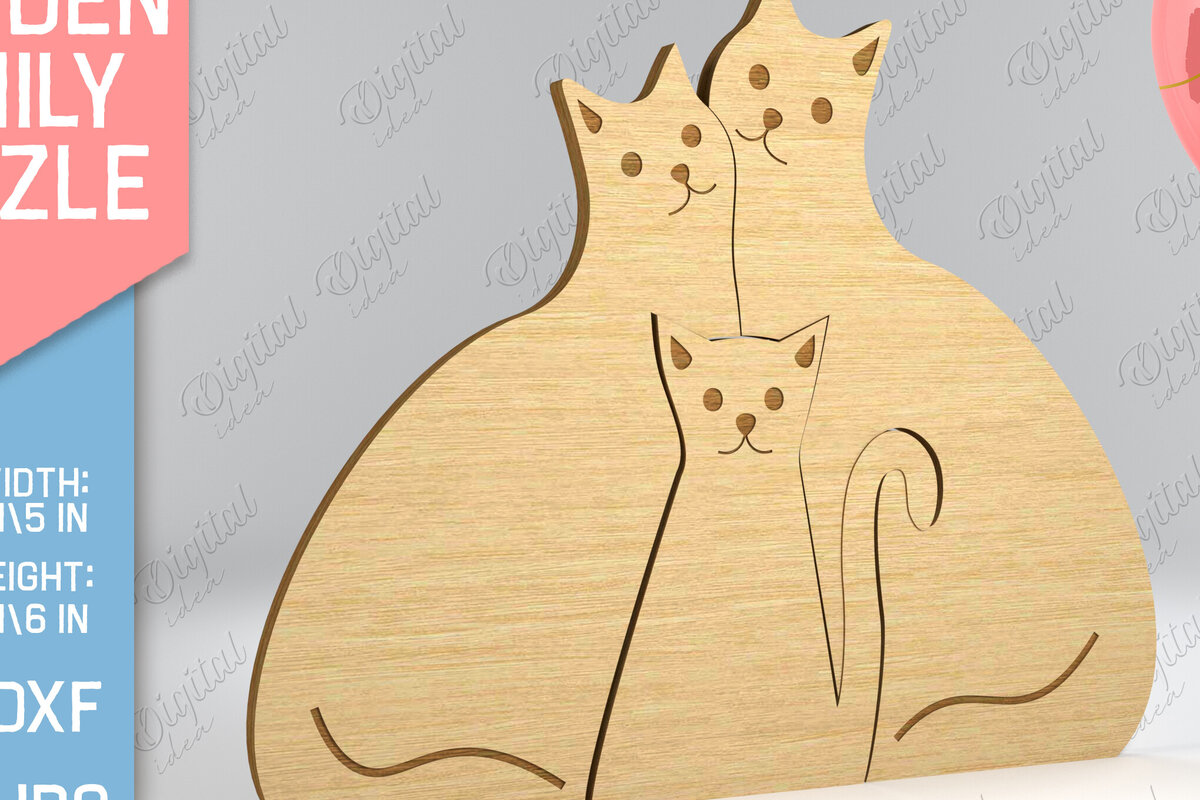 Intra απο ξύλο plywood 3mm-4mm πάχος Γάτα . Ξύλινο Family Puzzle  Δίασταση 30x20 cm INTRAFABR-83146988