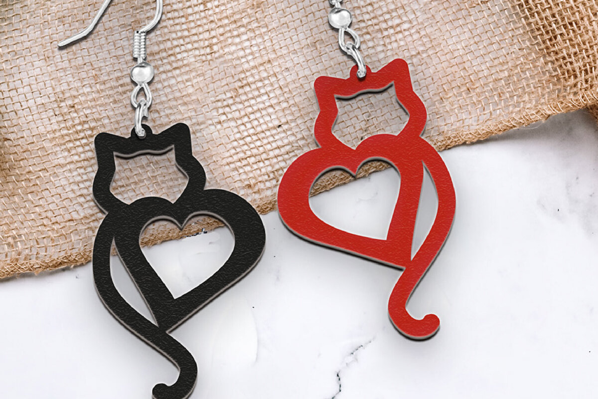 Intra απο ξύλο plywood 3mm-4mm πάχος Σκουλαρίκια Valentine Cat Σκουλαρίκια . Δίασταση 4x4 cm INTRAFABR-113162446 - Image 1