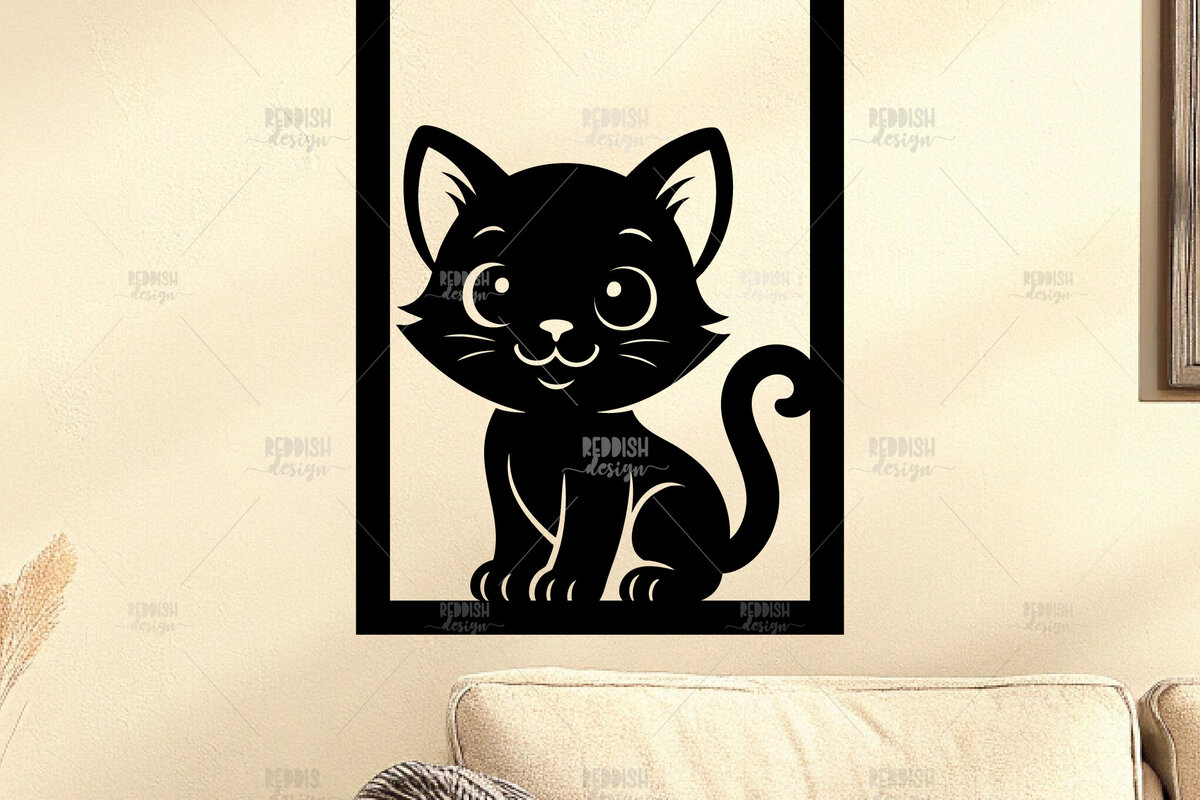 Intra απο ξύλο plywood 3mm-4mm πάχος Cat Wall Art for Nursery Room Deco Δίασταση 40x40 cm INTRAFABR-123563993