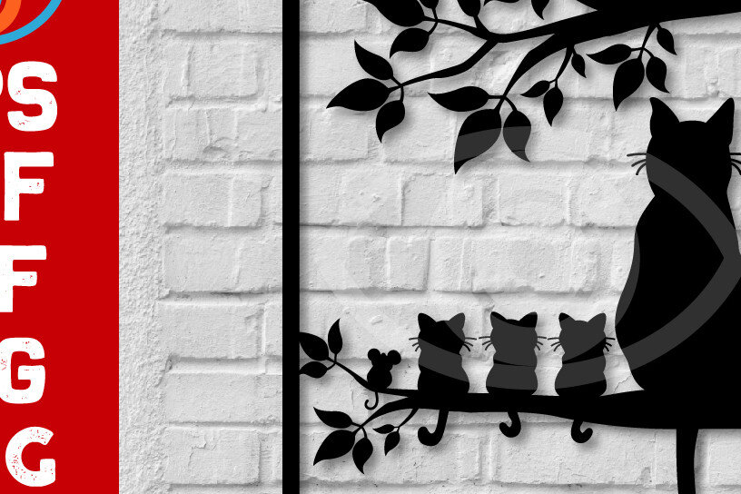 Intra απο ξύλο plywood 3mm-4mm πάχος Cat with Baby Cat Metal Cat Wall Art, Ca Δίασταση 40x40 cm INTRAFABR-65091757 - Image 1