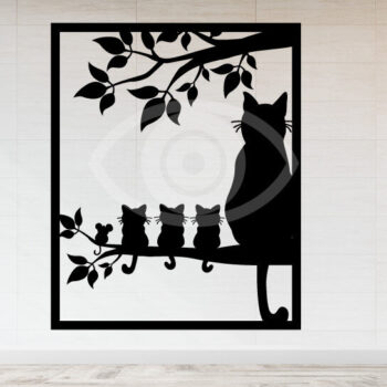 Intra απο ξύλο plywood 3mm-4mm πάχος Cat with Baby Cat Metal Cat Wall Art, Ca Δίασταση 40x40 cm INTRAFABR-65091757 - Image 3