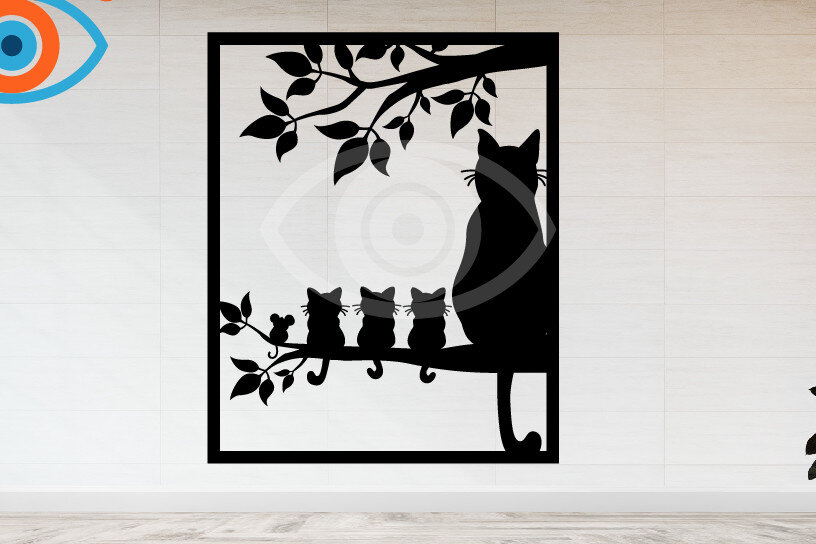 Intra απο ξύλο plywood 3mm-4mm πάχος Cat with Baby Cat Metal Cat Wall Art, Ca Δίασταση 40x40 cm INTRAFABR-65091757 - Image 3