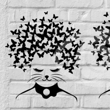 Intra απο ξύλο plywood 3mm-4mm πάχος Γάτα με σχέδιο τοίχου με πεταλούδα Δίασταση 40x40 cm INTRAFABR-69276338 - Image 1