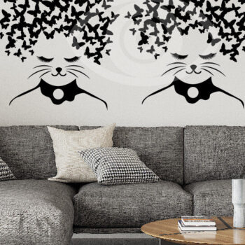 Intra απο ξύλο plywood 3mm-4mm πάχος Γάτα με σχέδιο τοίχου με πεταλούδα Δίασταση 40x40 cm INTRAFABR-69276338 - Image 2