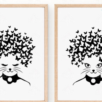 Intra απο ξύλο plywood 3mm-4mm πάχος Γάτα με σχέδιο τοίχου με πεταλούδα Δίασταση 40x40 cm INTRAFABR-69276338 - Image 3