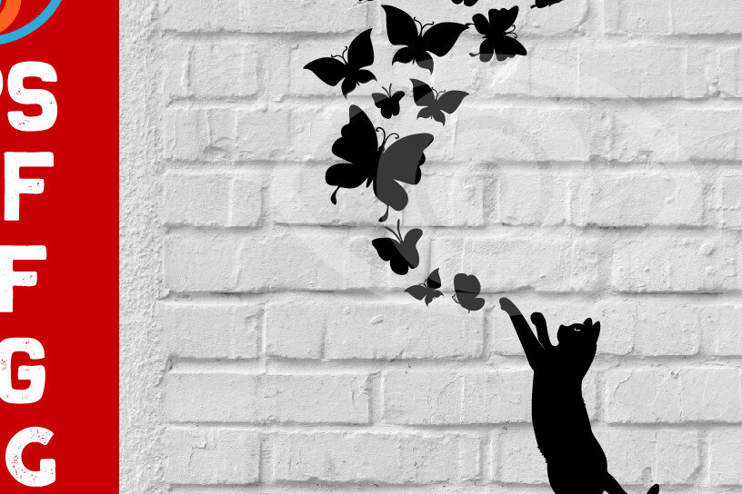 Intra απο ξύλο plywood 3mm-4mm πάχος Γάτα με σχέδιο διακόσμησης τοίχου πεταλούδας Δίασταση 40x40 cm INTRAFABR-67420707