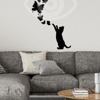 Intra απο ξύλο plywood 3mm-4mm πάχος Γάτα με σχέδιο διακόσμησης τοίχου πεταλούδας Δίασταση 40x40 cm INTRAFABR-67420707 - Image 2