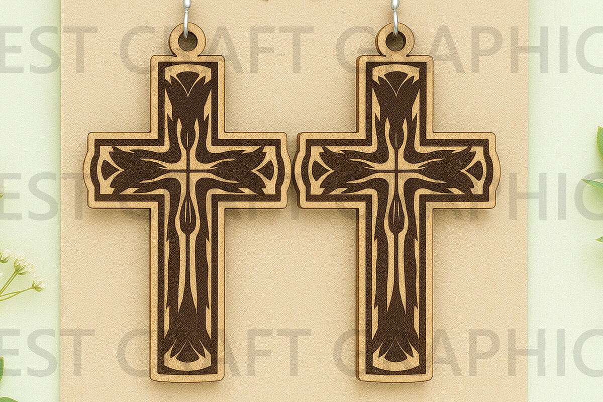 Intra απο ξύλο plywood 3mm-4mm πάχος Σκουλαρίκια Catholic Cross –  Δίασταση 3x3 cm INTRAFABR-124681795