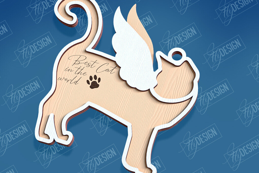 Intra απο ξύλο plywood 3mm-4mm πάχος Σχέδιο κοπής με λέιζερ αναμνηστικό στολίδι για γάτες Δίασταση 8x8 cm INTRAFABR-95715536