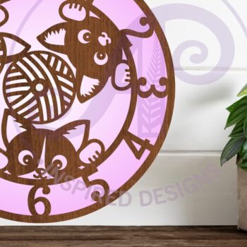 Intra απο ξύλο plywood 3mm-4mm πάχος Ρολόι τοίχου Cats  Cut , Δίασταση 8x8 cm INTRAFABR-87133013 - Image 1