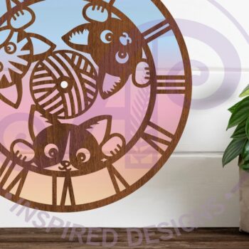 Intra απο ξύλο plywood 3mm-4mm πάχος Ρολόι τοίχου Cats  Cut , Δίασταση 8x8 cm INTRAFABR-87133013 - Image 4