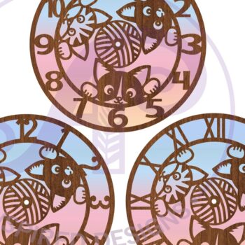 Intra απο ξύλο plywood 3mm-4mm πάχος Ρολόι τοίχου Cats  Cut , Δίασταση 8x8 cm INTRAFABR-87133013 - Image 5