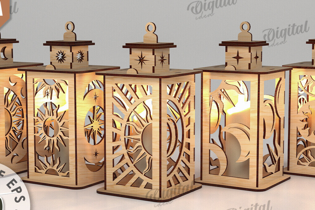 Intra απο ξύλο plywood 3mm-4mm πάχος κοπής με λέιζερ Celestial Lanterns Δίασταση 30x20 cm INTRAFABR-110847964 - Image 1