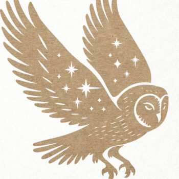 Intra απο ξύλο plywood 3mm-4mm πάχος Ουράνια κουκουβάγια . Κουκουβάγια αχυρώνα με αστέρια Δίασταση 7x7 cm INTRAFABR-106003640 - Image 1