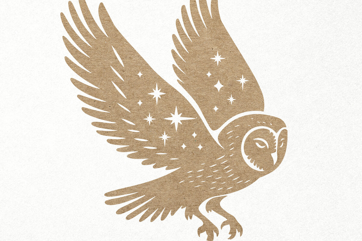 Intra απο ξύλο plywood 3mm-4mm πάχος Ουράνια κουκουβάγια . Κουκουβάγια αχυρώνα με αστέρια Δίασταση 7x7 cm INTRAFABR-106003640