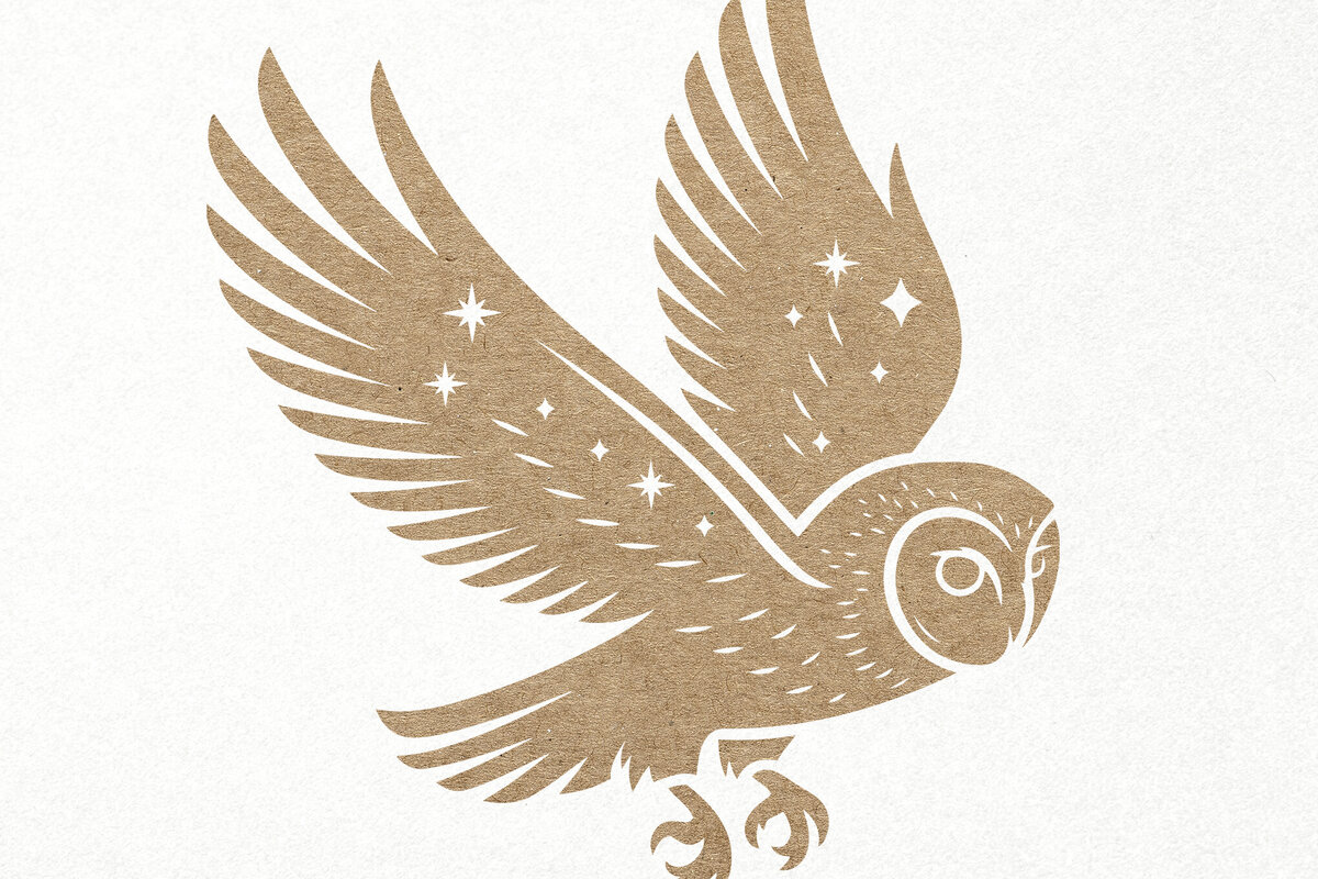 Intra απο ξύλο plywood 3mm-4mm πάχος Ουράνια κουκουβάγια . Κουκουβάγια αχυρώνα με αστέρια Δίασταση 7x7 cm INTRAFABR-106003570