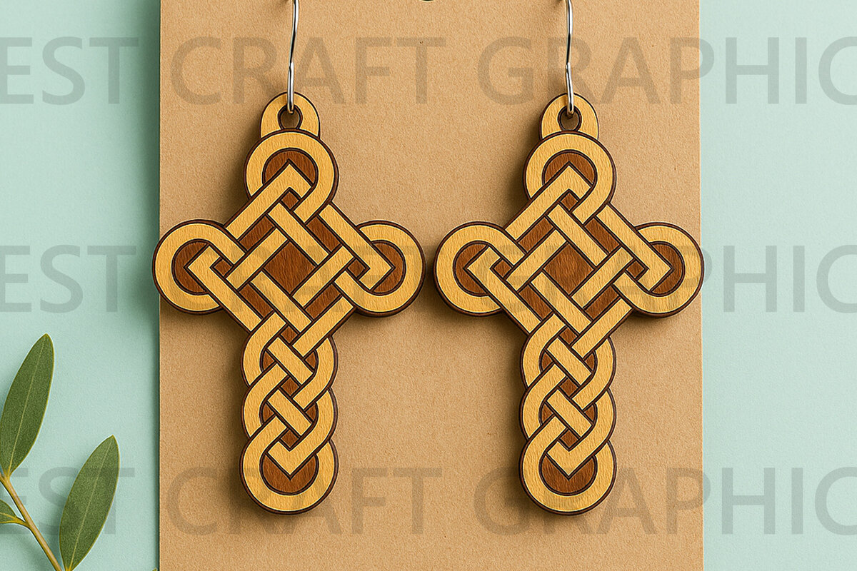 Intra απο ξύλο plywood 3mm-4mm πάχος Σκουλαρίκια Celtic Cross Cut  Δίασταση 3x3 cm INTRAFABR-124492971 - Image 1