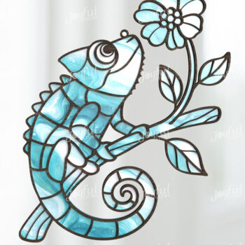 Intra απο ξύλο plywood 3mm-4mm πάχος Chameleon & Flower Suncatcher Δίασταση 30x20 cm INTRAFABR-124400840 - Image 1