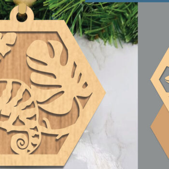 Intra απο ξύλο plywood 3mm-4mm πάχος Στολίδι κοπής με λέιζερ χαμαιλέοντας στο δάσος Δίασταση 8x8 cm INTRAFABR-105555879 - Image 1