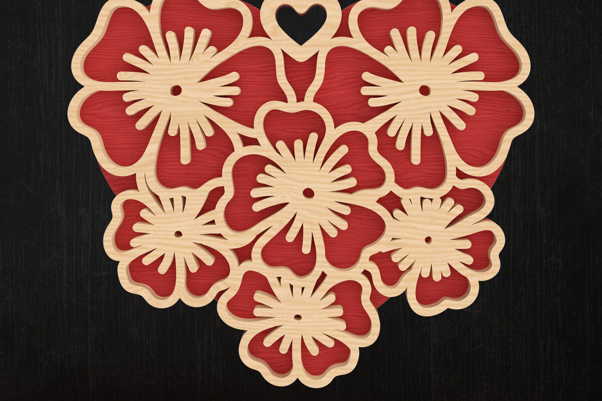 Intra απο ξύλο plywood 3mm-4mm πάχος Cherry Blossom Heart Valentine Δίασταση 8x8 cm INTRAFABR-113314683