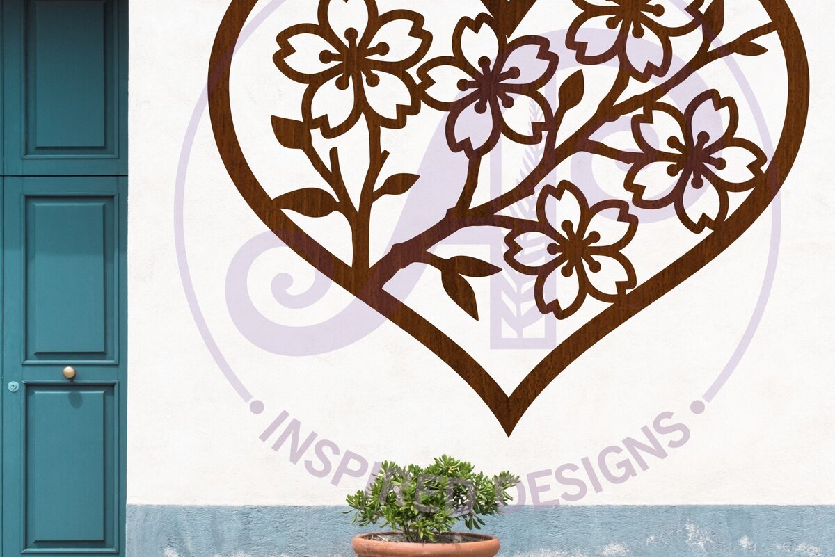 Intra απο ξύλο plywood 3mm-4mm πάχος Επιτοίχια επιγραφή Cherry Blossom Heart, Δίασταση 11x11 cm INTRAFABR-124358700