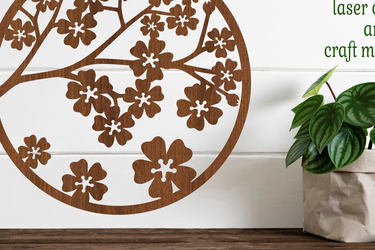 Intra απο ξύλο plywood 3mm-4mm πάχος Επιγραφή τοίχου Cherry Blossom, . Δίασταση 10x10 cm INTRAFABR-78975183