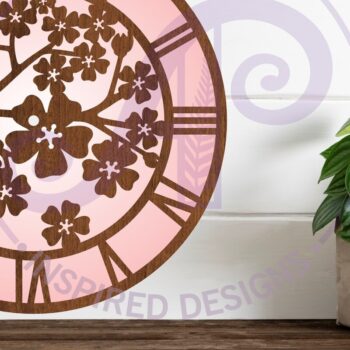 Intra απο ξύλο plywood 3mm-4mm πάχος κοπής με λέιζερ ρολόι τοίχου Cherry Blossom Δίασταση 8x8 cm INTRAFABR-96973150 - Image 2