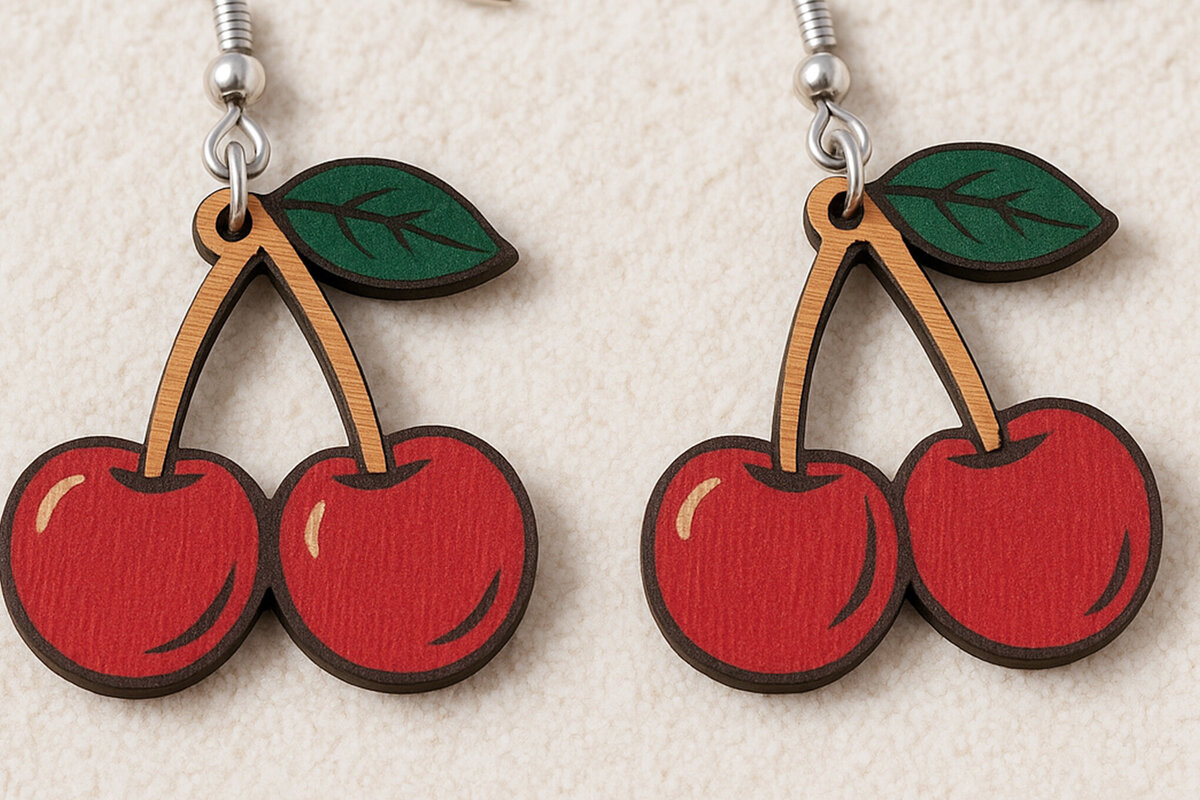 Intra απο ξύλο plywood 3mm-4mm πάχος Σκουλαρίκια Cherry Fruit Δίασταση 3x3 cm INTRAFABR-120915211 - Image 1